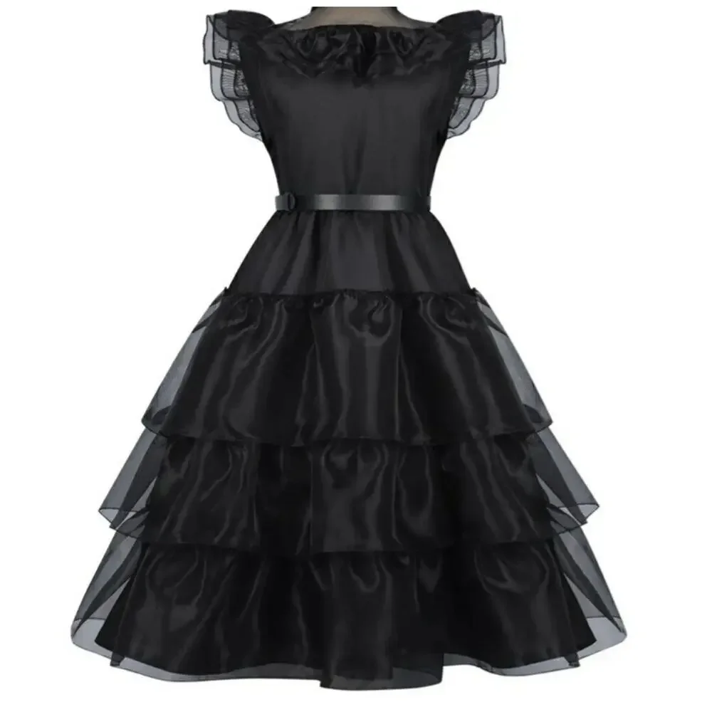 Black Halloween Organza Ruffled Lapel Dress size 140 8-10 Years Wednesday Addams